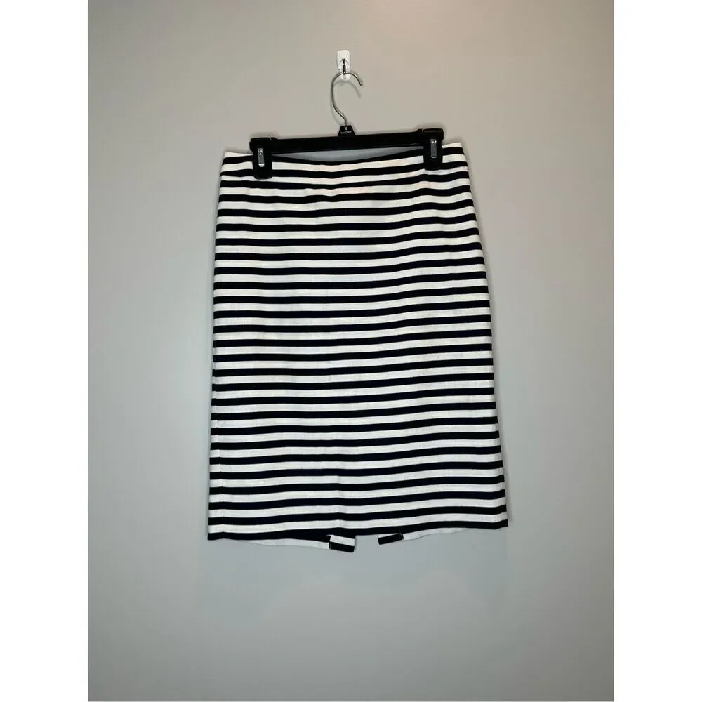 J. Crew No. 2 Pencil Skirt Navy and White Stripes Linen Blend Size 2